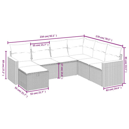 7-Delige Loungeset Met Kussens Poly Rattan Zwart
