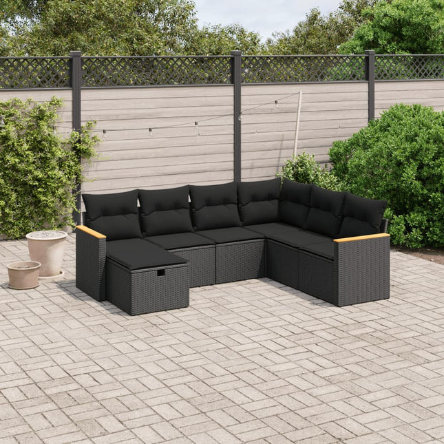 7-Delige Loungeset Met Kussens Poly Rattan Zwart