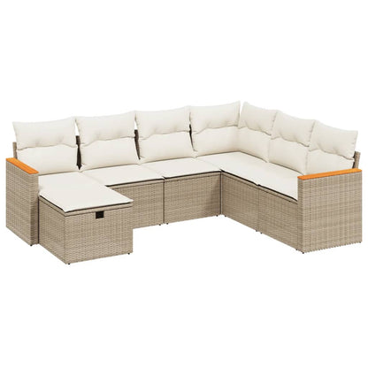 7-Delige Loungeset Met Kussens Poly Rattan Beige
