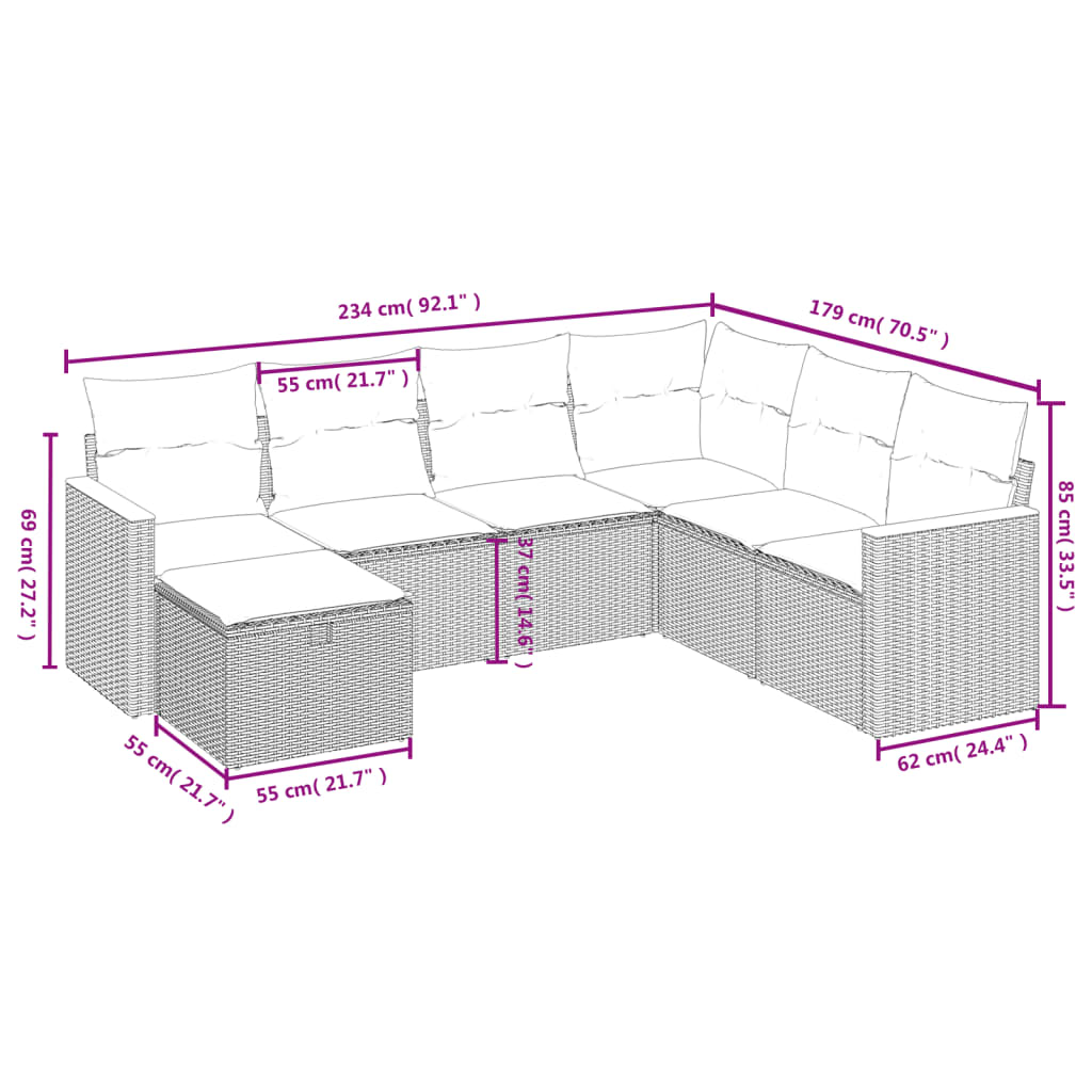 7-Delige Loungeset Met Kussens Poly Rattan Beige