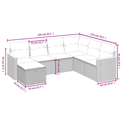 7-Delige Loungeset Met Kussens Poly Rattan Beige