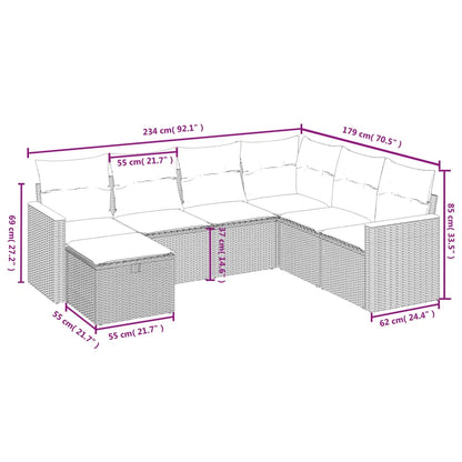 7-Delige Loungeset Met Kussens Poly Rattan Gemengd Beige