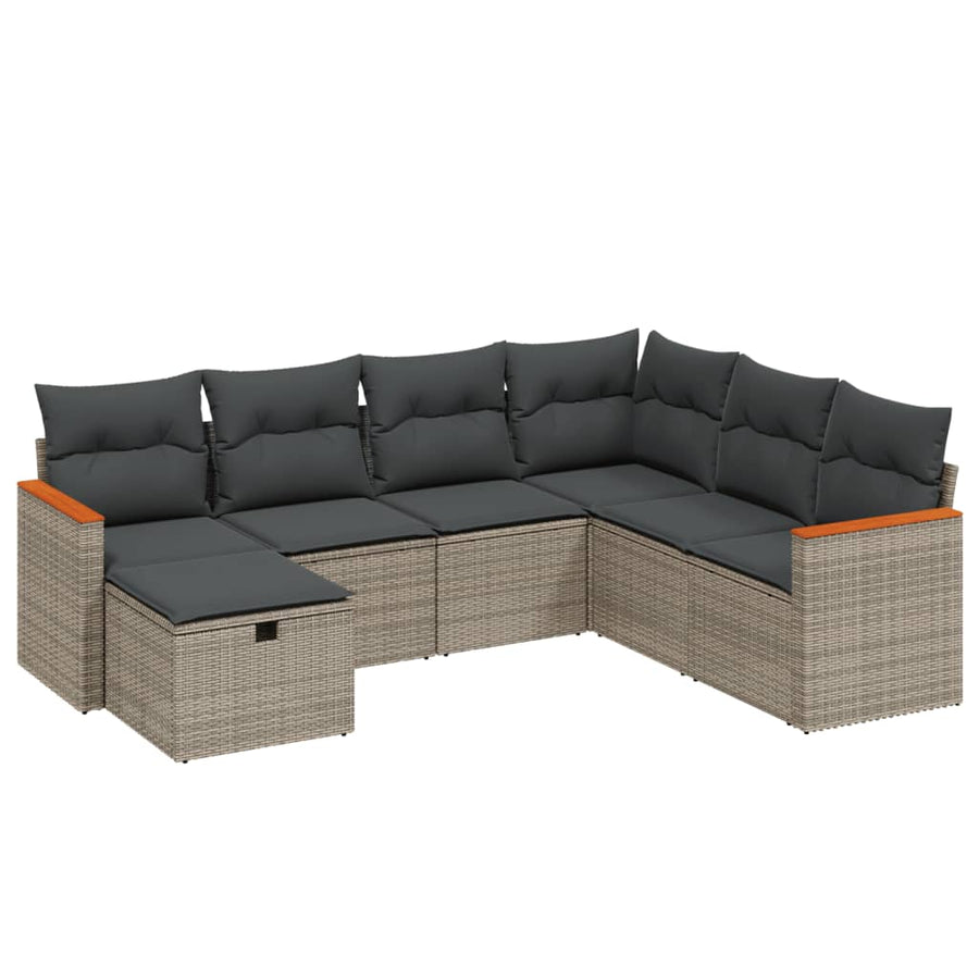 7-Delige Loungeset Met Kussens Poly Rattan Grijs