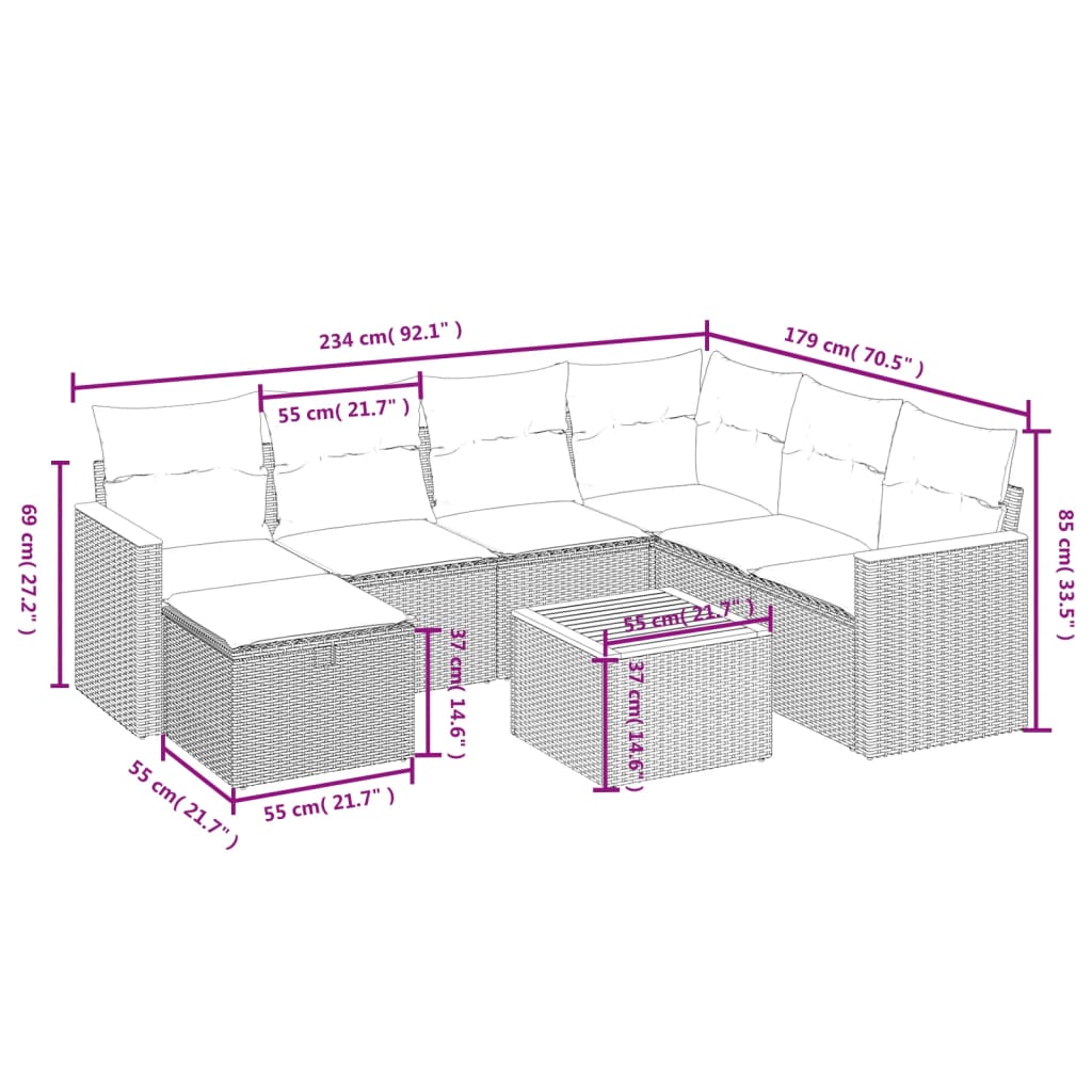8-Delige Loungeset Met Kussens Poly Rattan Zwart