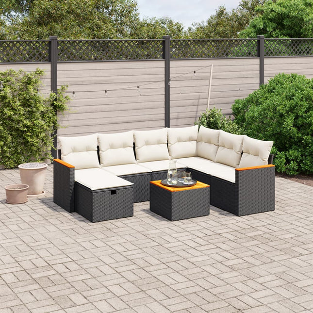 8-Delige Loungeset Met Kussens Poly Rattan Zwart