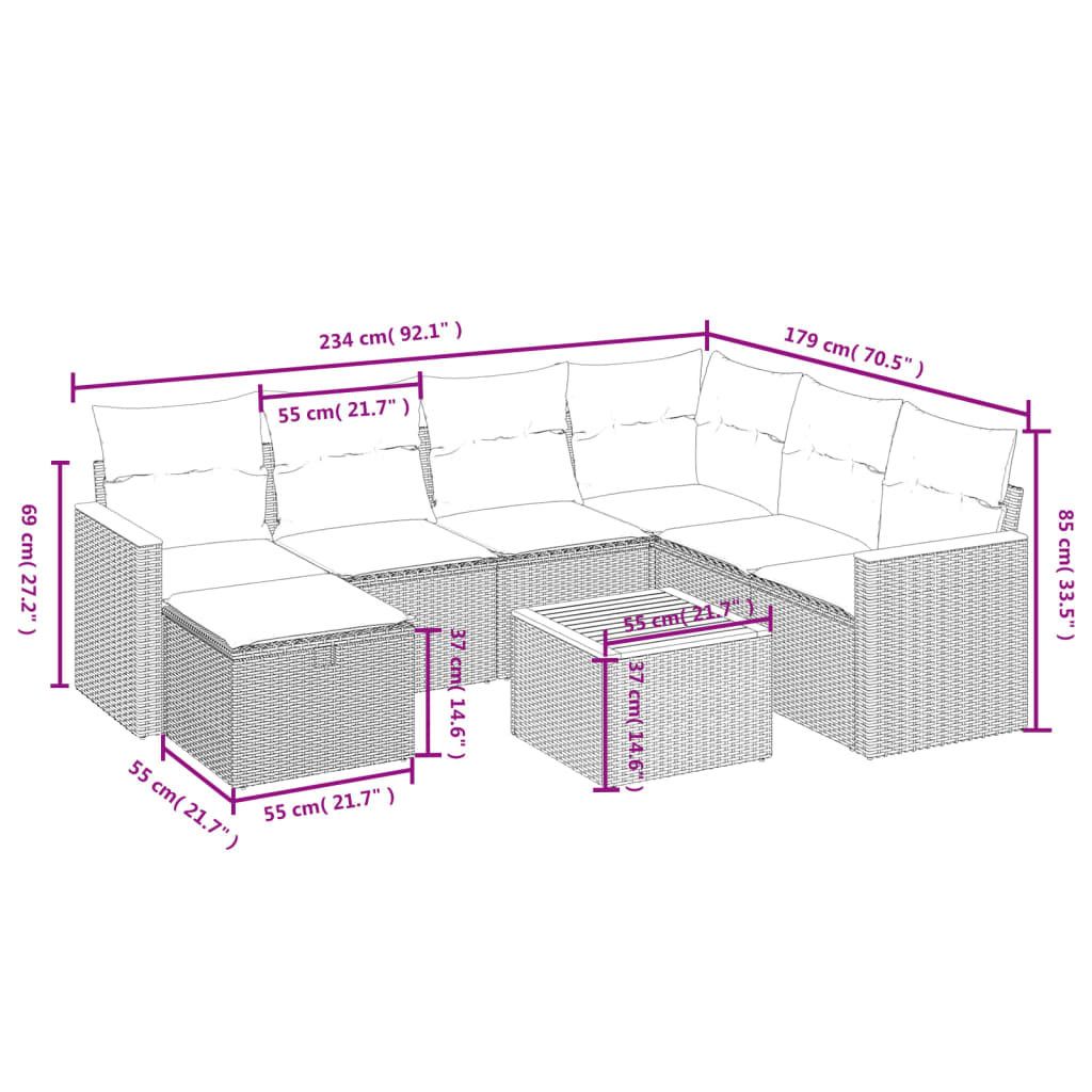 8-Delige Loungeset Met Kussens Poly Rattan Gemengd Beige
