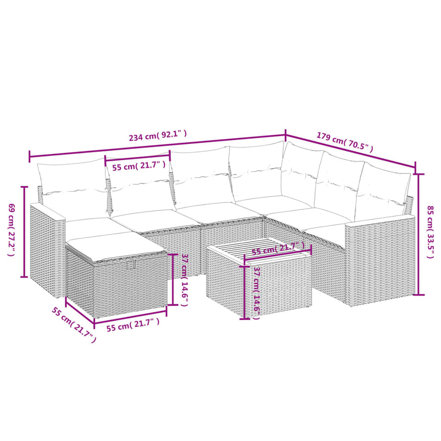 8-Delige Loungeset Met Kussens Poly Rattan Gemengd Beige