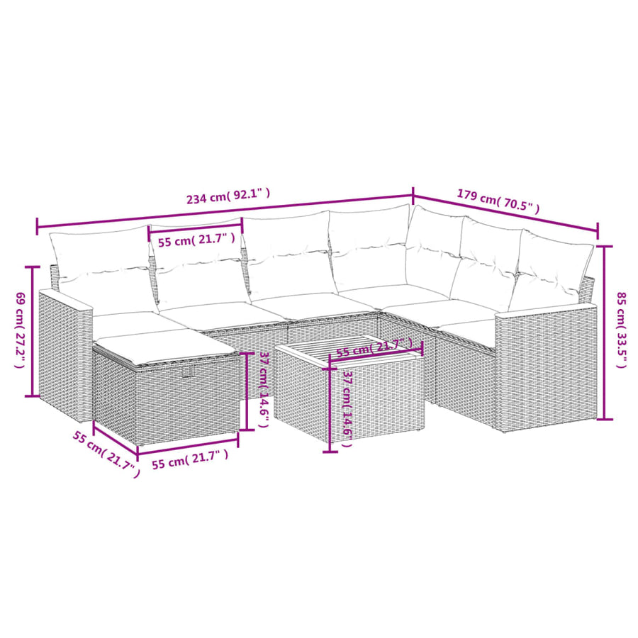 8-Delige Loungeset Met Kussens Poly Rattan Grijs