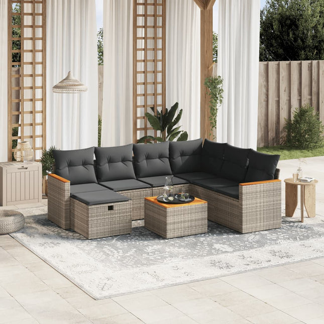 8-Delige Loungeset Met Kussens Poly Rattan Grijs