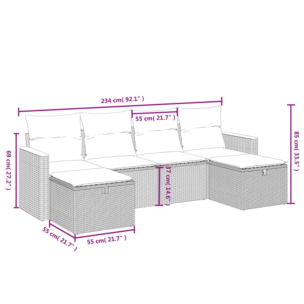 6-Delige Loungeset Met Kussens Poly Rattan Zwart