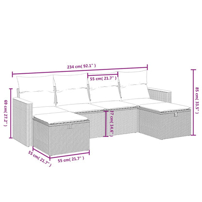 6-Delige Loungeset Met Kussens Poly Rattan Grijs