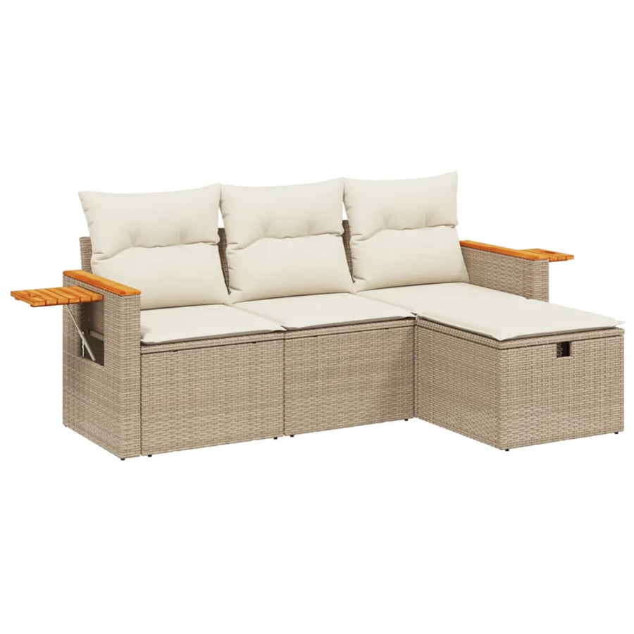 4-Delige Loungeset Met Kussens Poly Rattan Beige