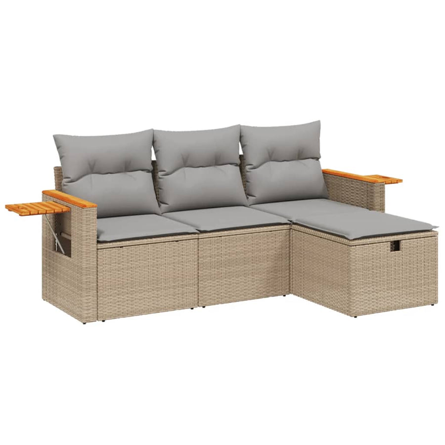 4-Delige Loungeset Met Kussens Poly Rattan Gemengd Beige