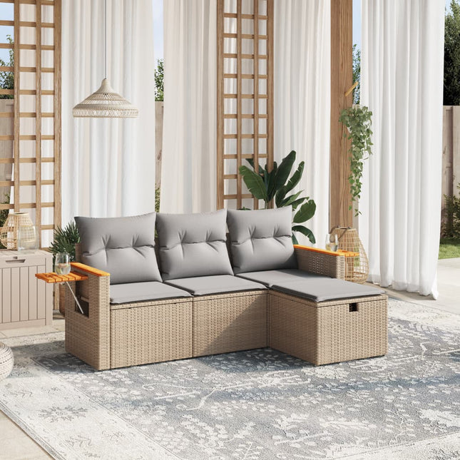 4-Delige Loungeset Met Kussens Poly Rattan Gemengd Beige