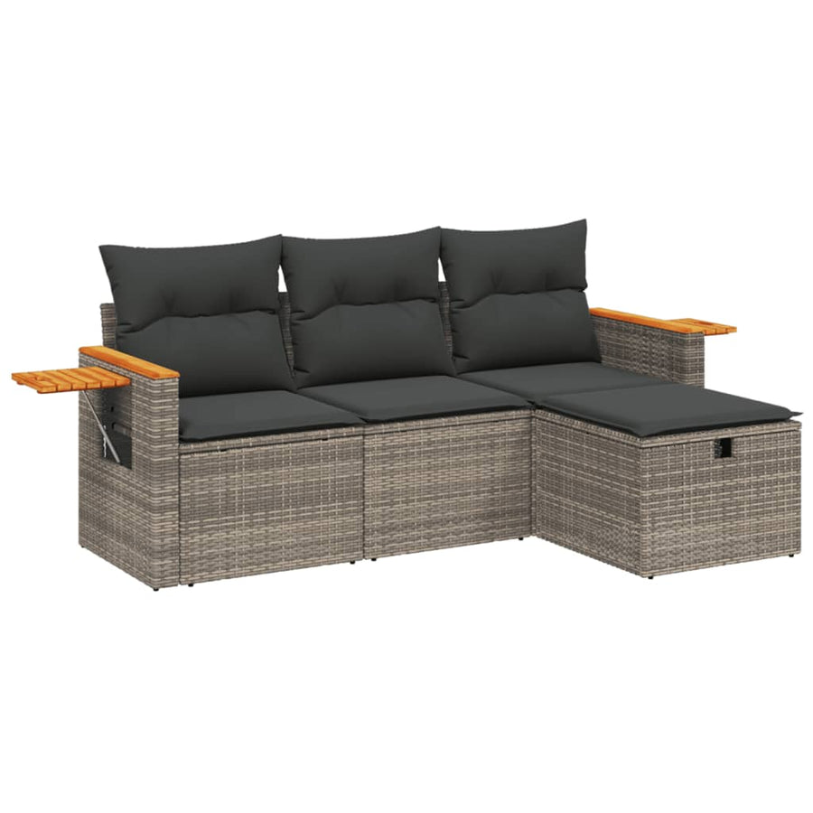 4-Delige Loungeset Met Kussens Poly Rattan Grijs