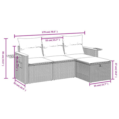 4-Delige Loungeset Met Kussens Poly Rattan Grijs