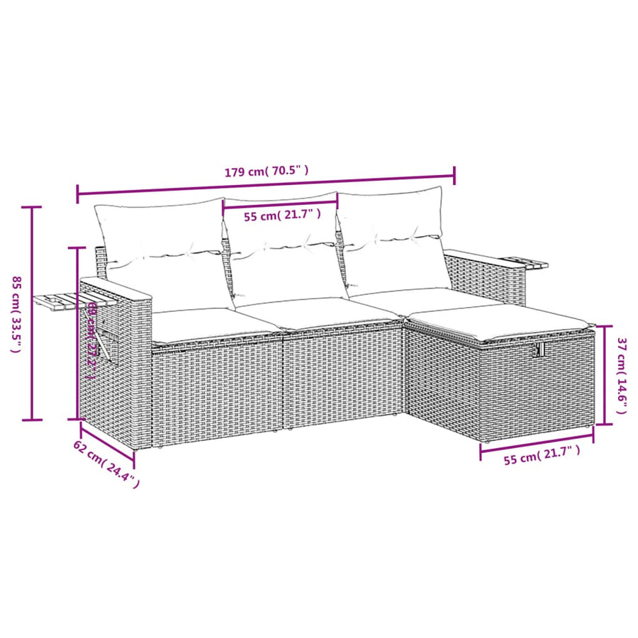 4-Delige Loungeset Met Kussens Poly Rattan Grijs