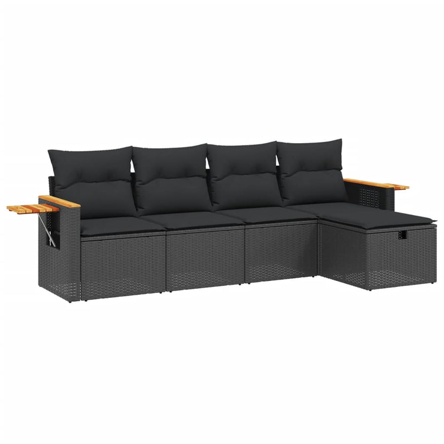 5-Delige Loungeset Met Kussens Poly Rattan Zwart