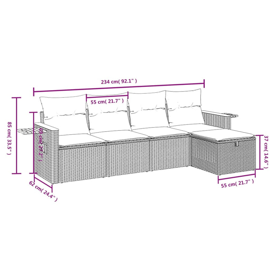 5-Delige Loungeset Met Kussens Poly Rattan Zwart
