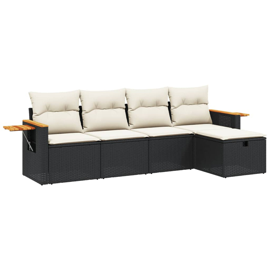 5-Delige Loungeset Met Kussens Poly Rattan Zwart
