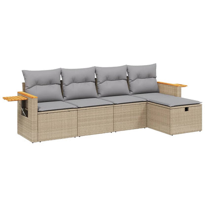 5-Delige Loungeset Met Kussens Poly Rattan Gemengd Beige