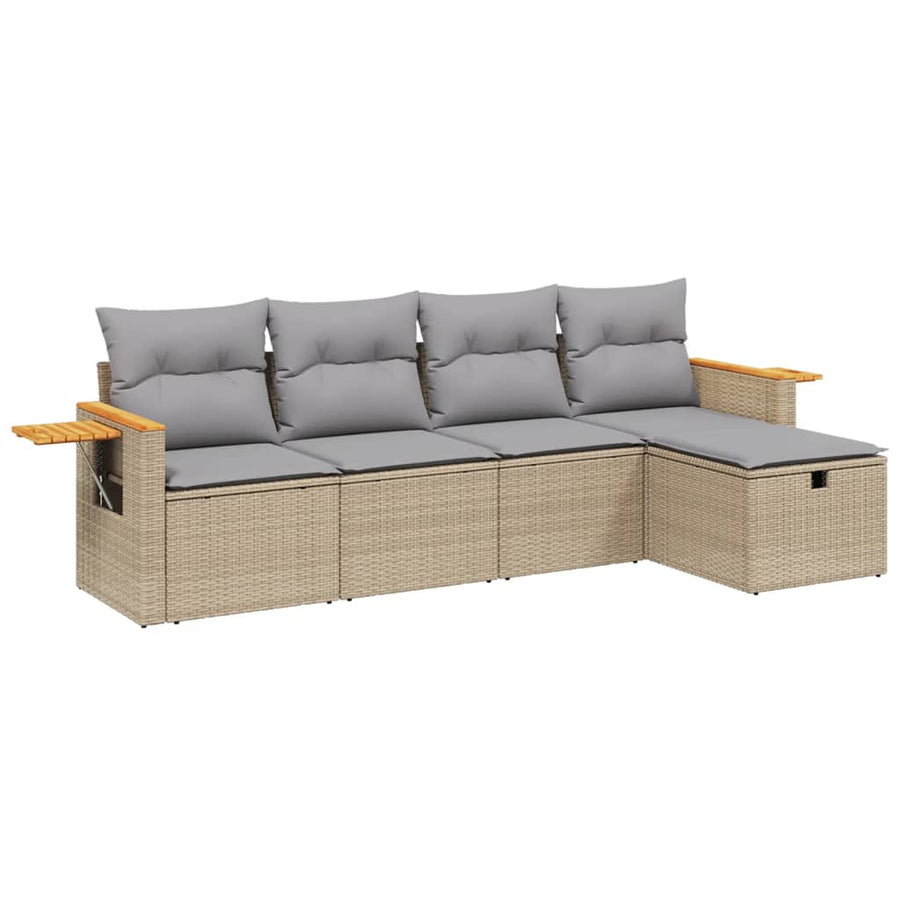 5-Delige Loungeset Met Kussens Poly Rattan Gemengd Beige