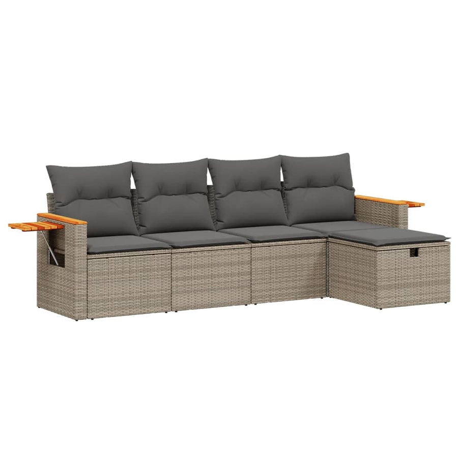 5-Delige Loungeset Met Kussens Poly Rattan Grijs