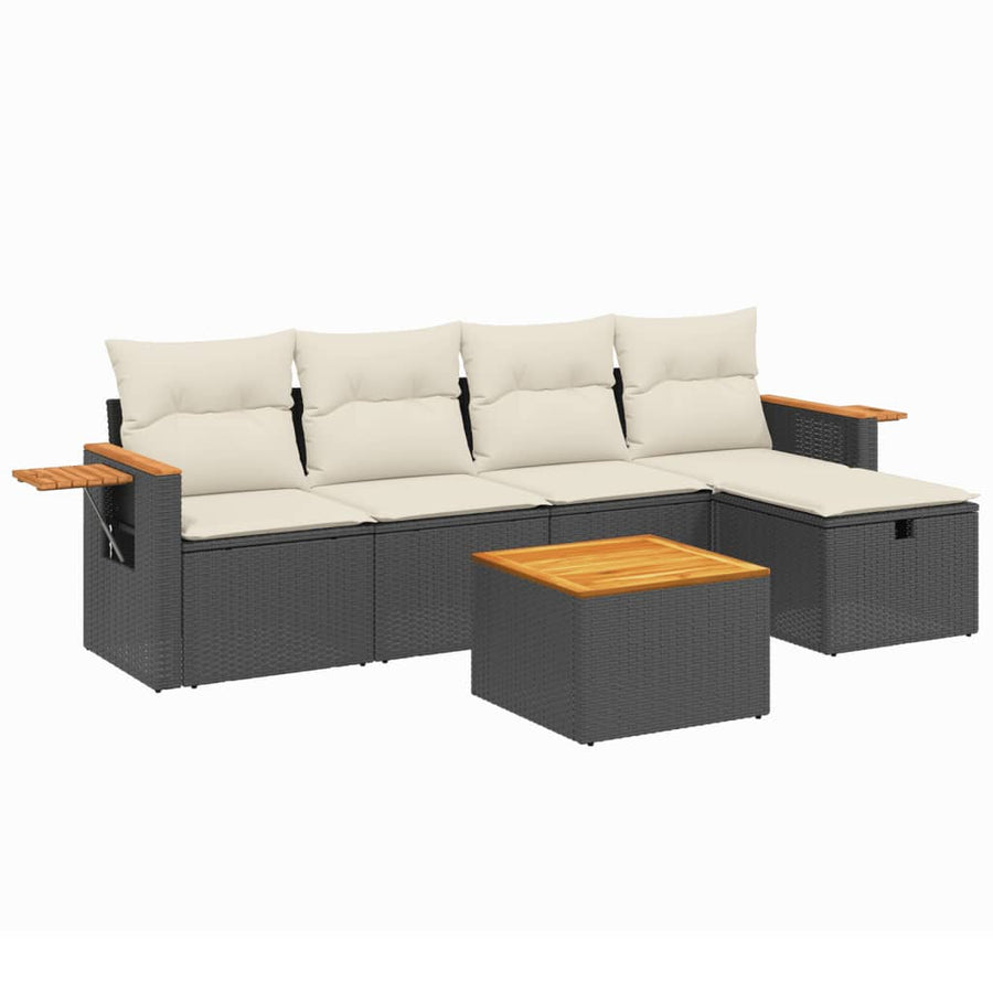 6-Delige Loungeset Met Kussens Poly Rattan Zwart