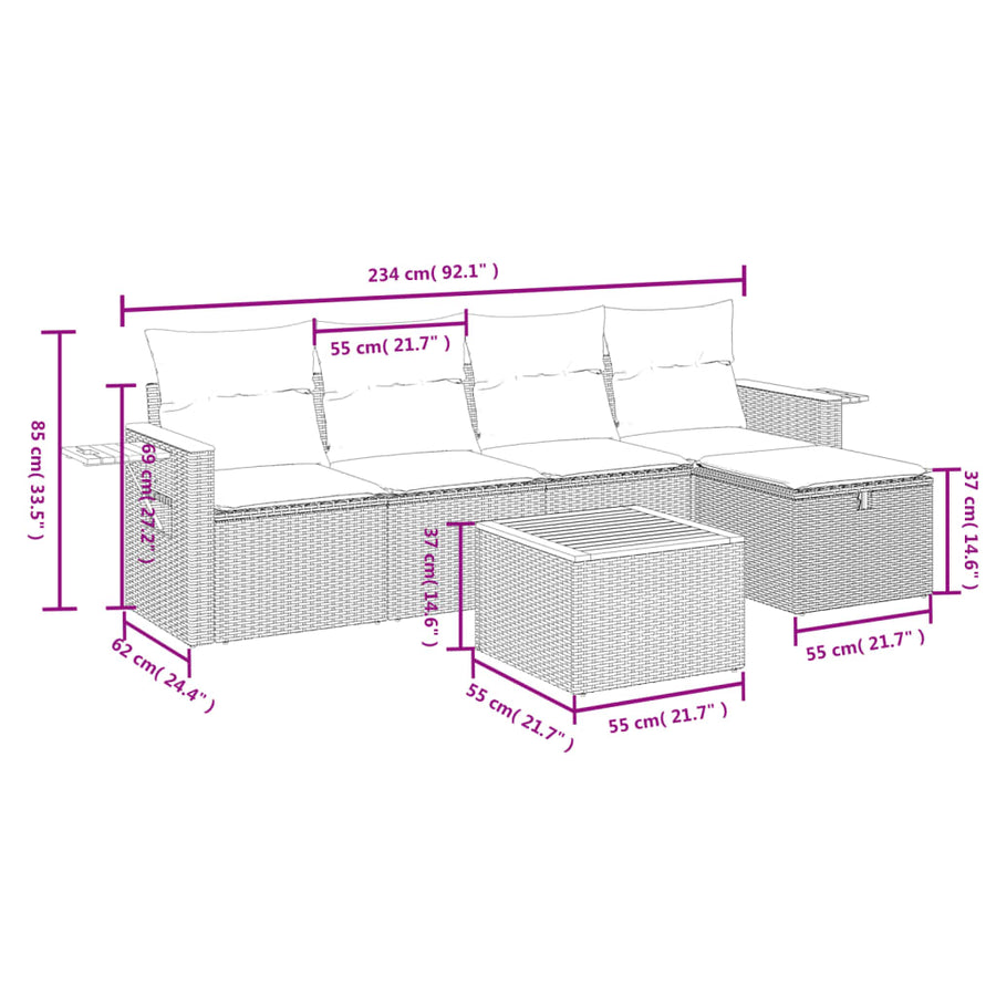 6-Delige Loungeset Met Kussens Poly Rattan Zwart