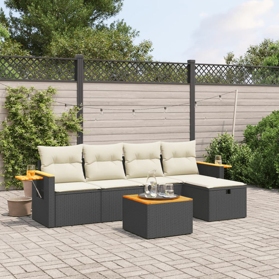 6-Delige Loungeset Met Kussens Poly Rattan Zwart