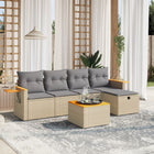 6-piece Lounge Set with Cushions Poly Rattan Mixed Beige