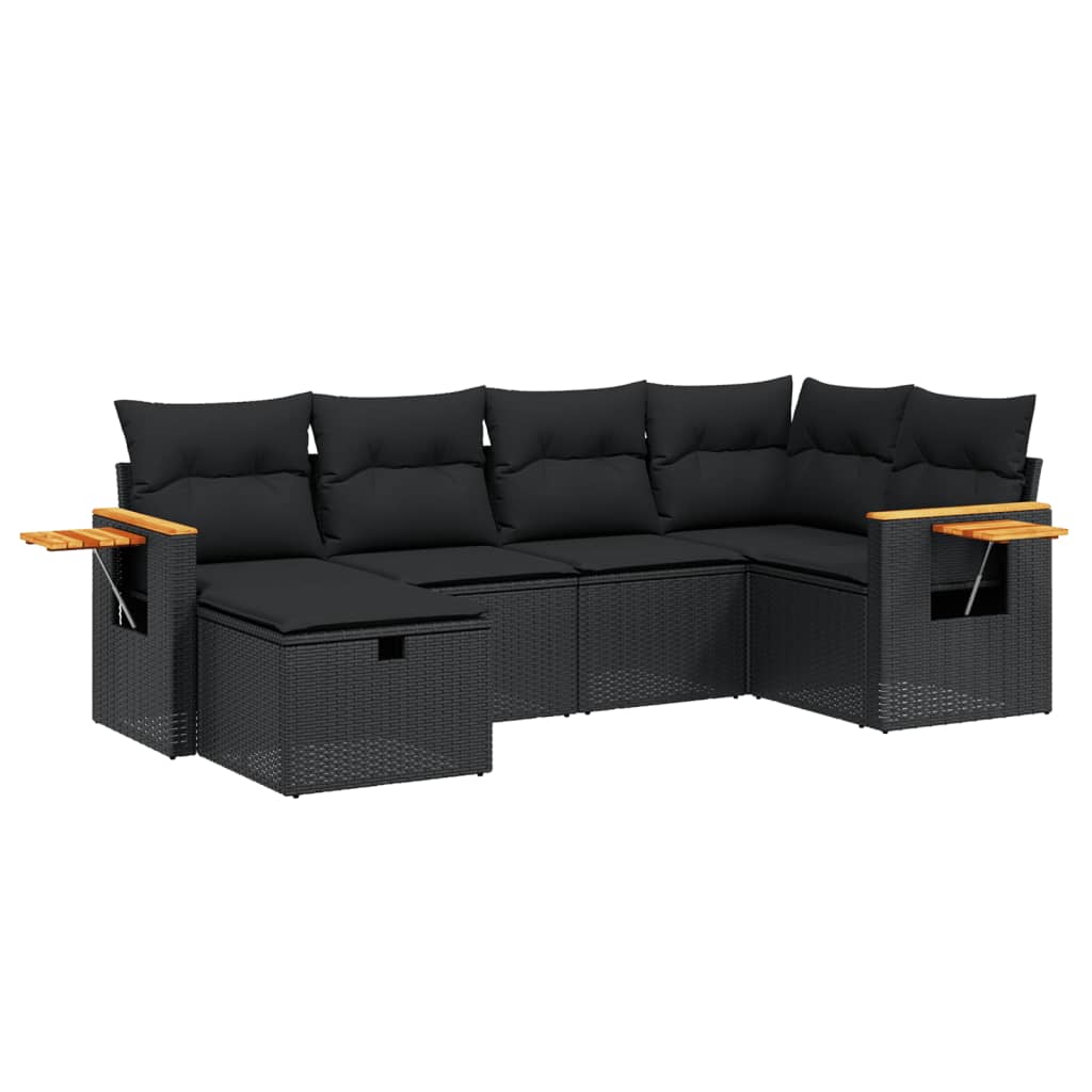 6-Delige Loungeset Met Kussens Poly Rattan Zwart