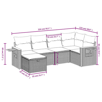 6-delige Loungeset met kussens poly rattan beige