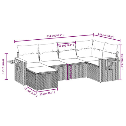 6-Delige Loungeset Met Kussens Poly Rattan Gemengd Beige