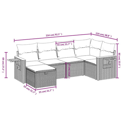 7-delige Loungeset met kussens poly rattan zwart
