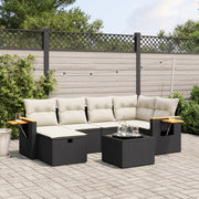 Loungeset 7-delig poly rattan zwart met acaciahouten tafel