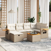 Loungeset 7-delig poly rattan beige acaciahout