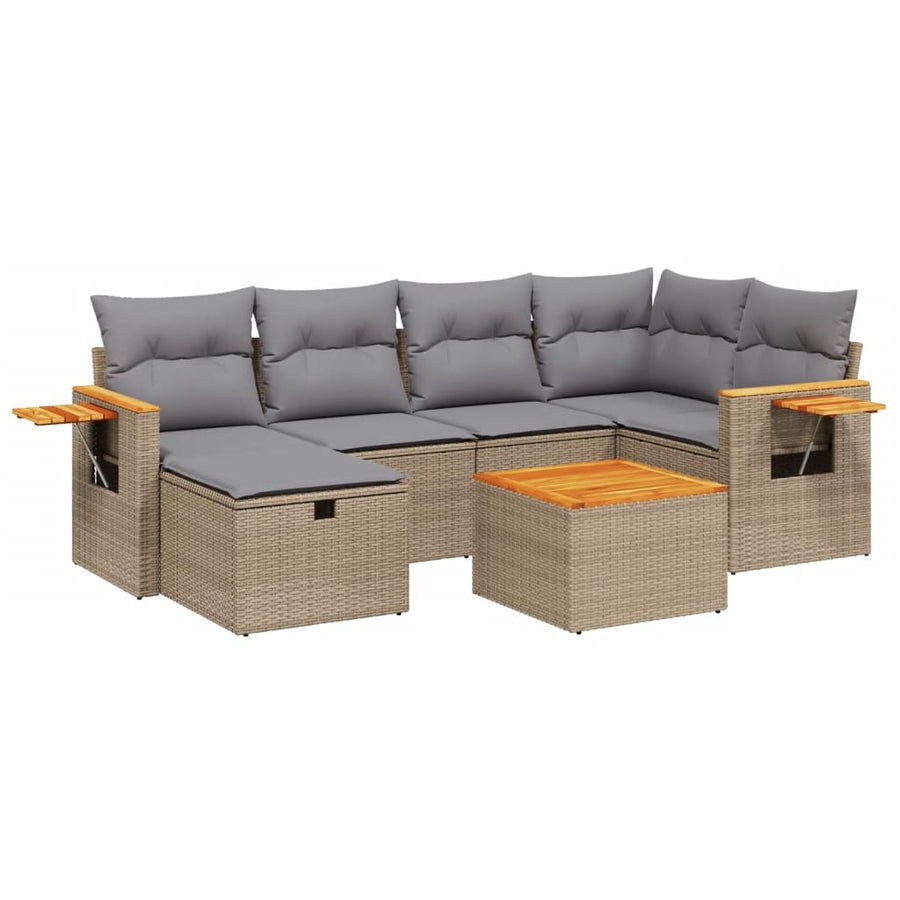 7-Delige Loungeset Met Kussens Poly Rattan Gemengd Beige