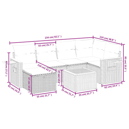 7-Delige Loungeset Met Kussens Poly Rattan Gemengd Beige