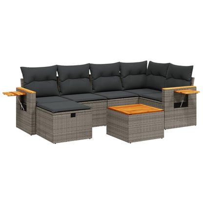 7-Delige Loungeset Met Kussens Poly Rattan Grijs