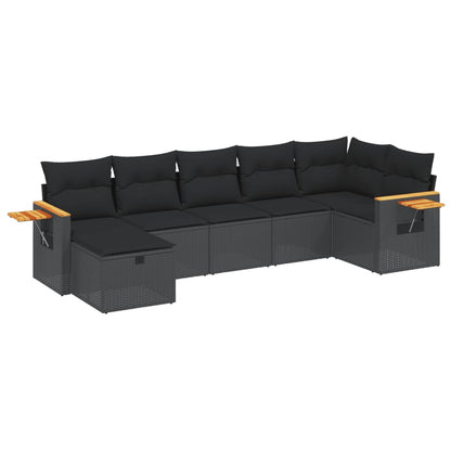 7-Delige Loungeset Met Kussens Poly Rattan Zwart
