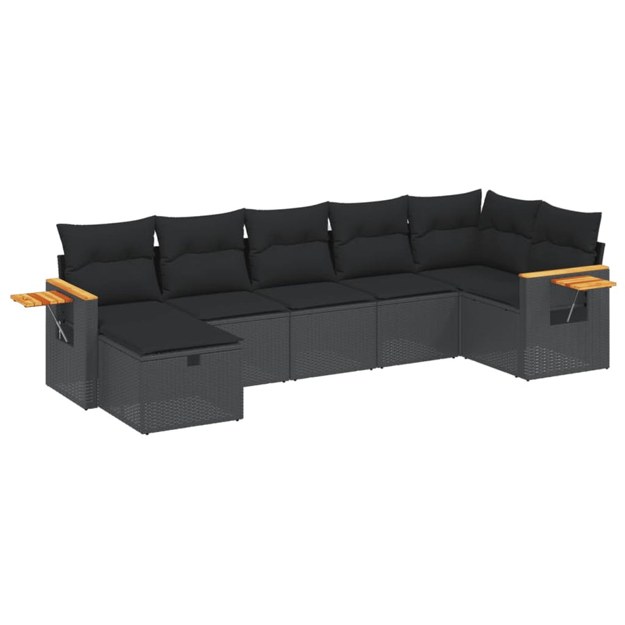 7-Delige Loungeset Met Kussens Poly Rattan Zwart
