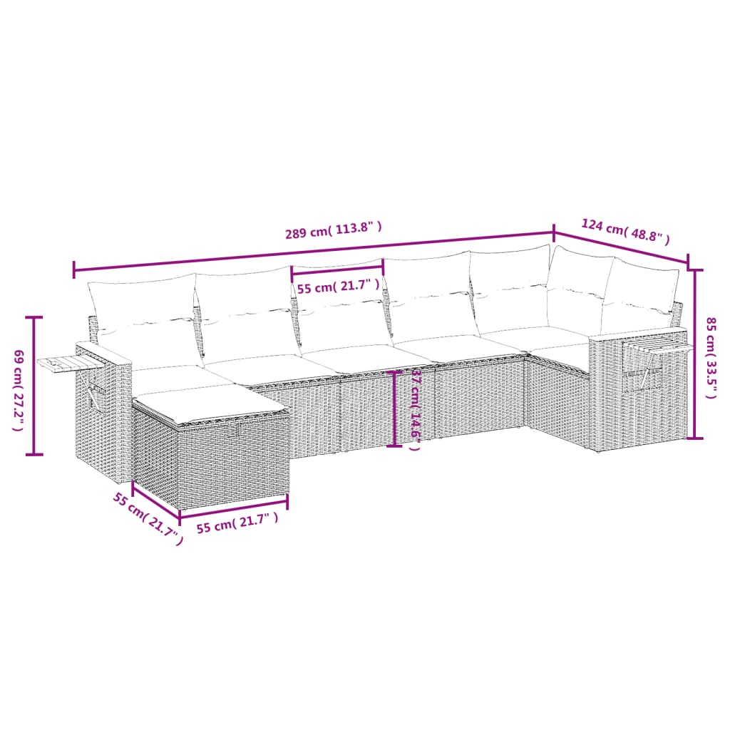 7-Delige Loungeset Met Kussens Poly Rattan Zwart