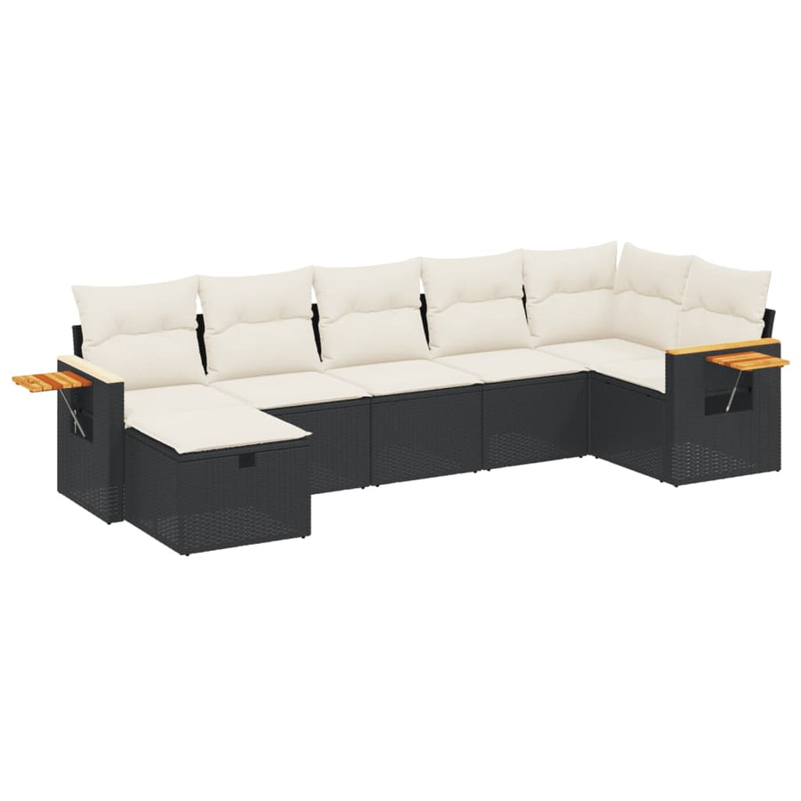 7-Delige Loungeset Met Kussens Poly Rattan Zwart