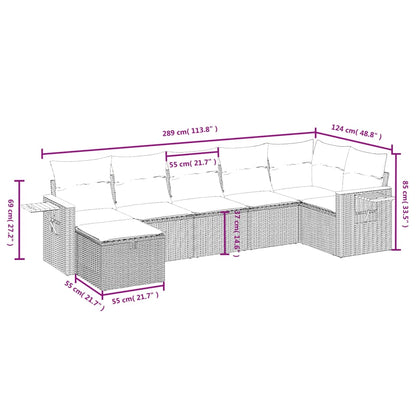 7-Delige Loungeset Met Kussens Poly Rattan Gemengd Beige