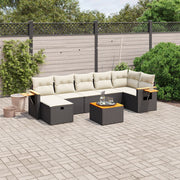 Loungeset 8-delig poly rattan zwart acacia