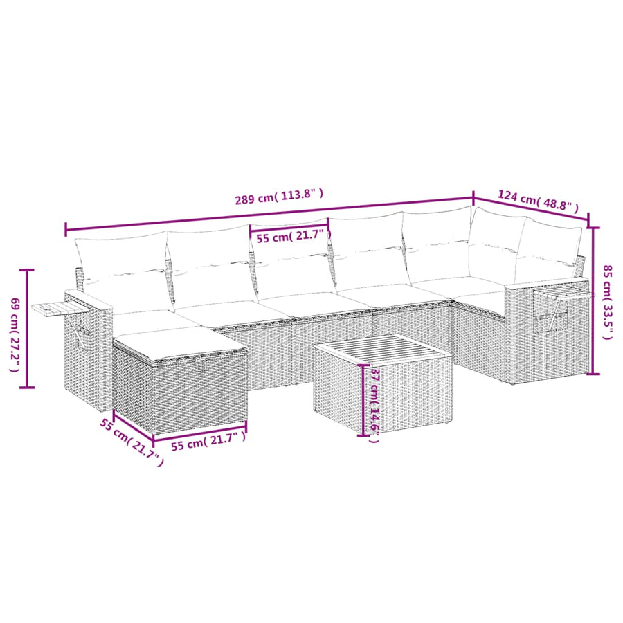 8-Delige Loungeset Met Kussens Poly Rattan Grijs