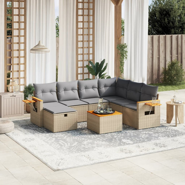 8-Delige Loungeset Met Kussens Poly Rattan Gemengd Beige