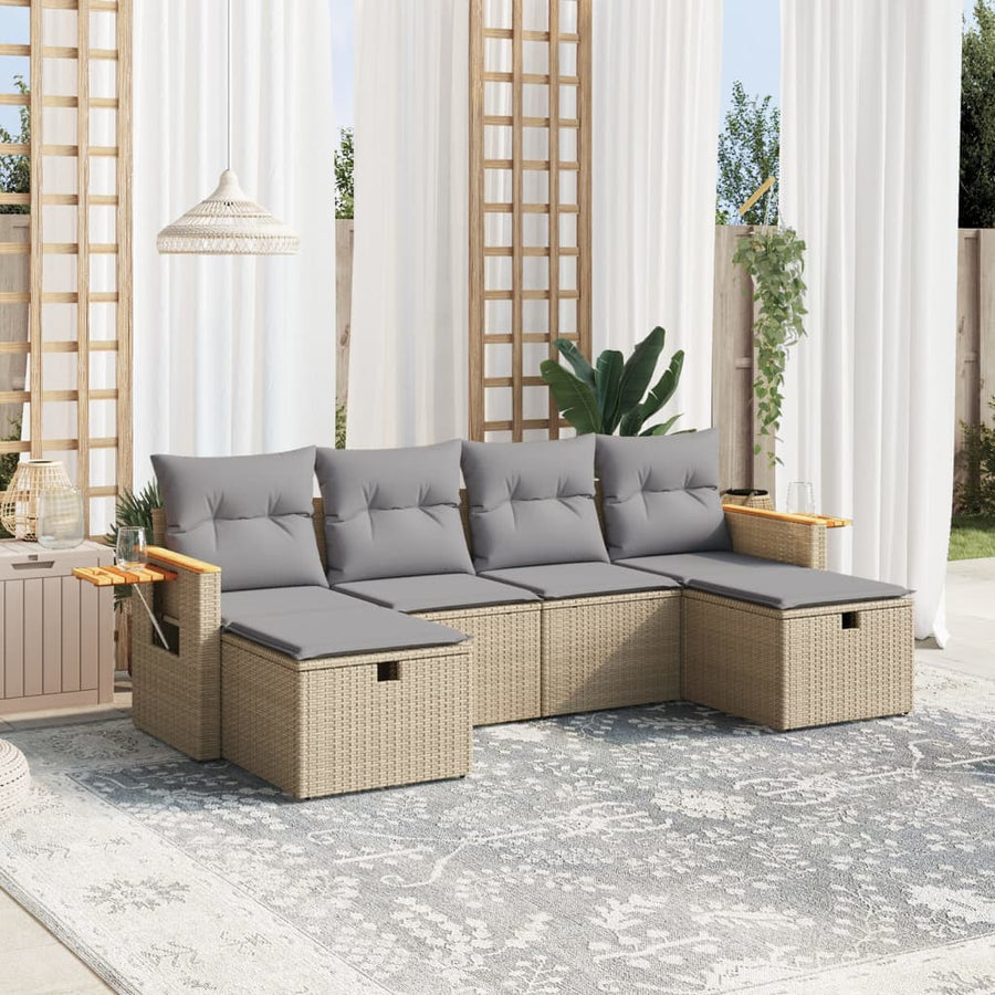 6-Delige Loungeset Met Kussens Poly Rattan Gemengd Beige