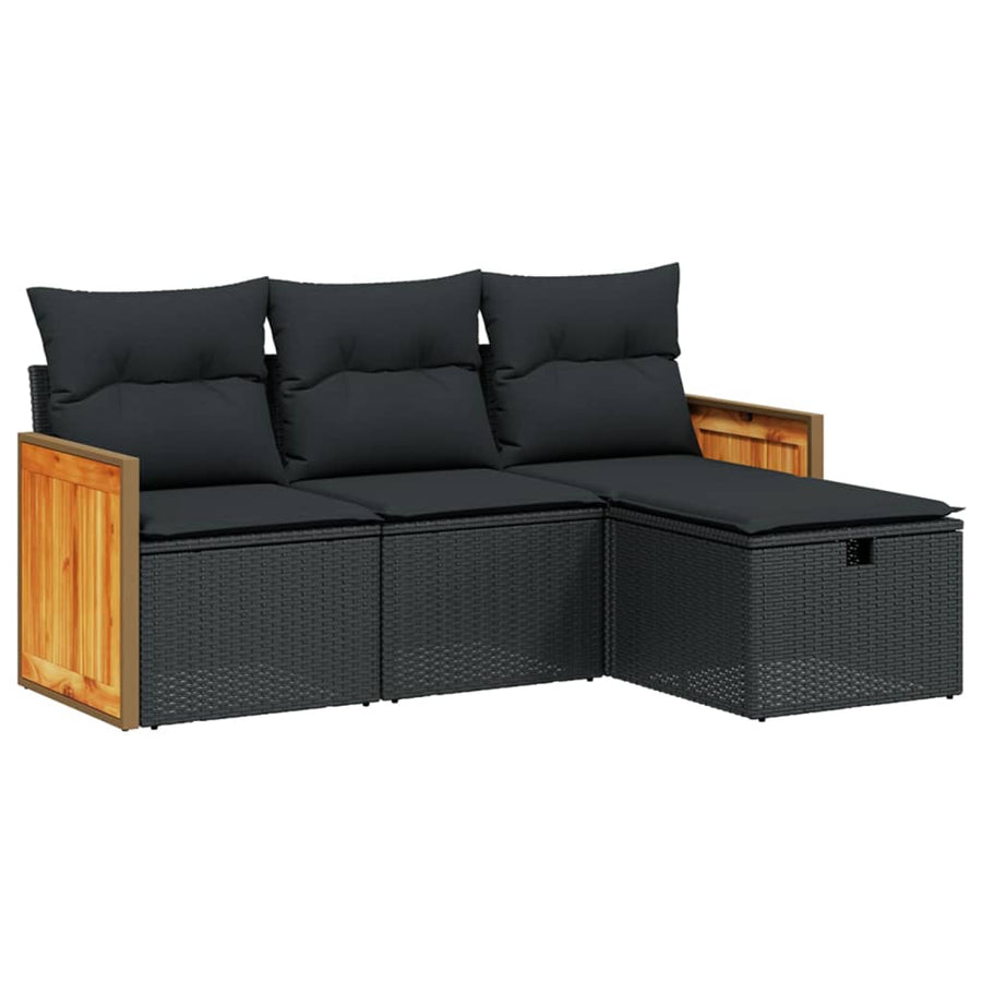 4-Delige Loungeset Met Kussens Poly Rattan Zwart
